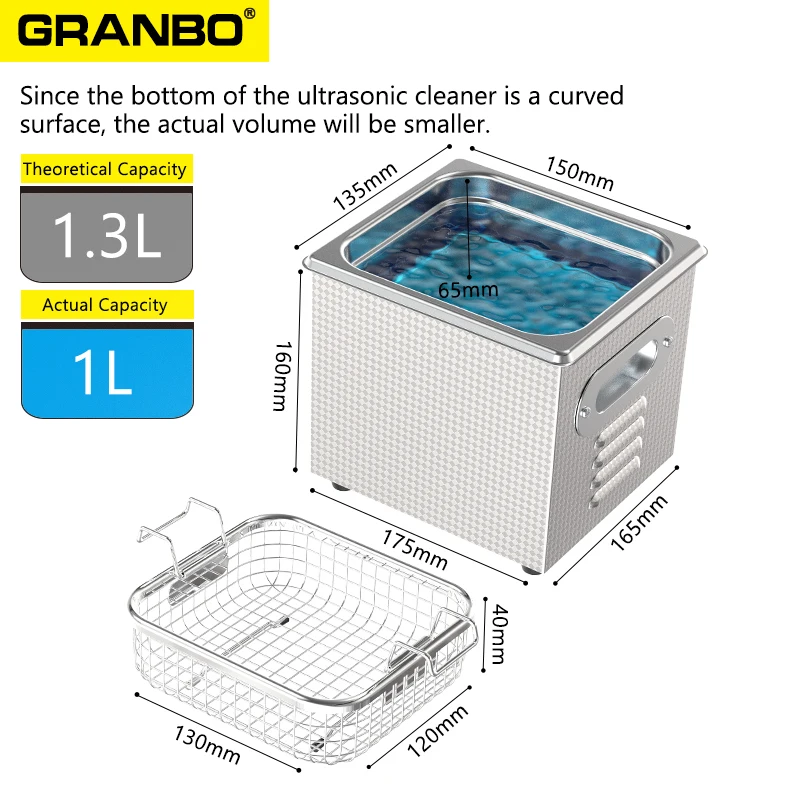 Granbosonic Limpiador ultrasónico 800ML 1L 40KHz 35W 60W Fácil operación joyería gafas maquillaje lavadora baño nuevo diseño
