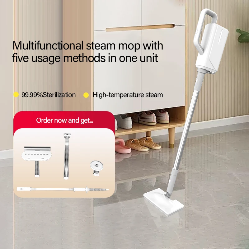 Limpiador a vapor multifuncional para el hogar, esterilización y eliminación de ácaros, fregona a vapor eléctrica de 370ml, 1500W, enchufe europeo de 220V