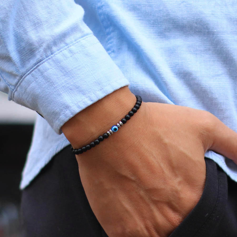 Clássico frisado pulseira masculino acessórios de vestuário mau olhos natural 4mm howlite tigre olhos pedra envoltório braslet cura homme jooias