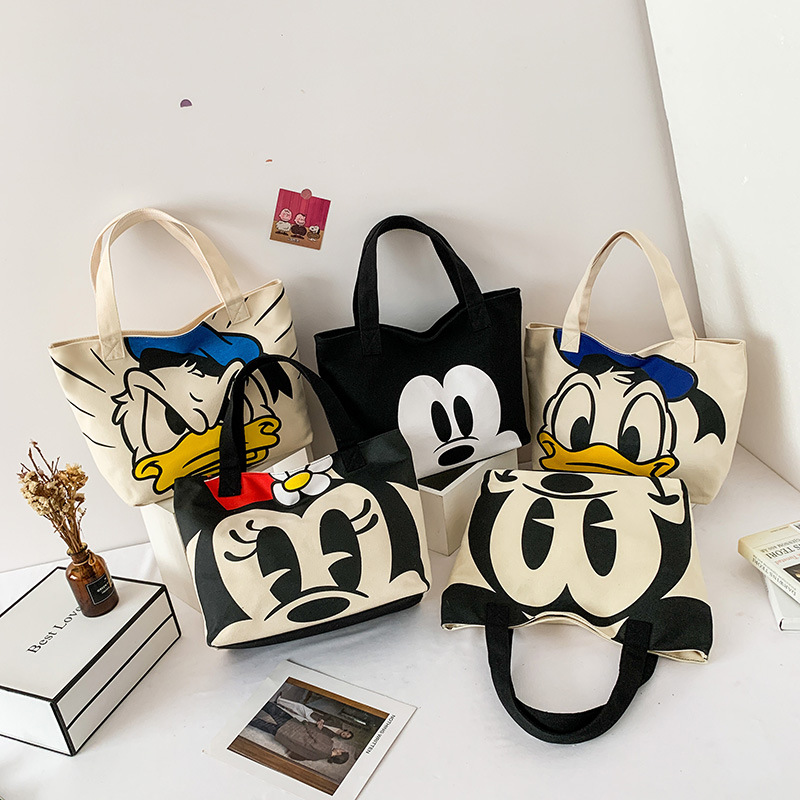Disney Cartoon Mickey Damen Handtasche Student Mode Leinwand Umhängetasche Donald Duck Große Kapazität Einkaufstasche