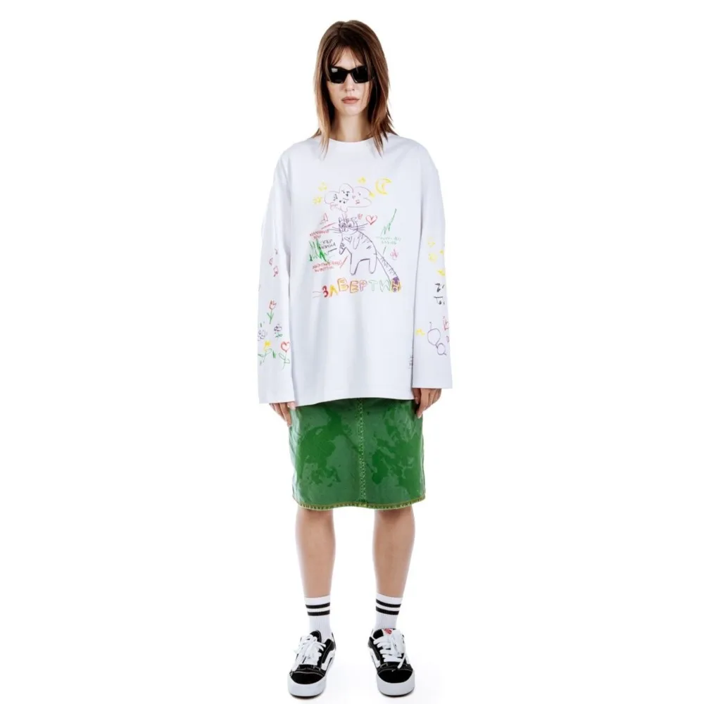 特大紳士服ストリート漫画猫プリント秋ヒップホップ韓国長袖 Y2k トップ Tシャツ綿グラフィックユニセックス Tシャツ