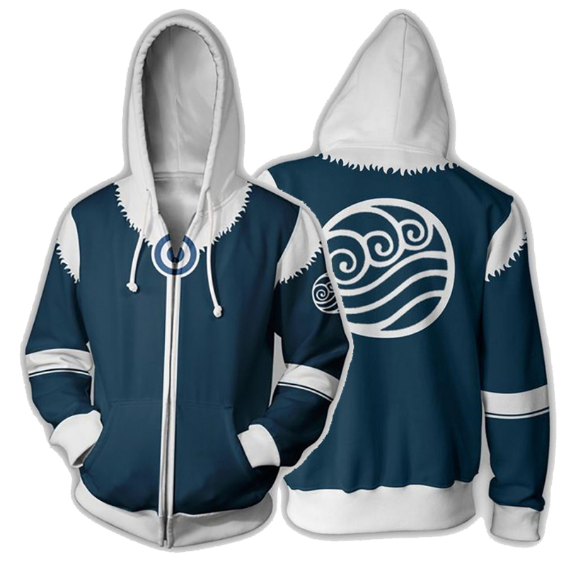 애니메이션 아바타 마지막 Airbender 3D 인쇄 후드 남성 여성 패션 스웨터 지퍼 까마귀 코스프레 Tracksuits 남자 자켓 코트