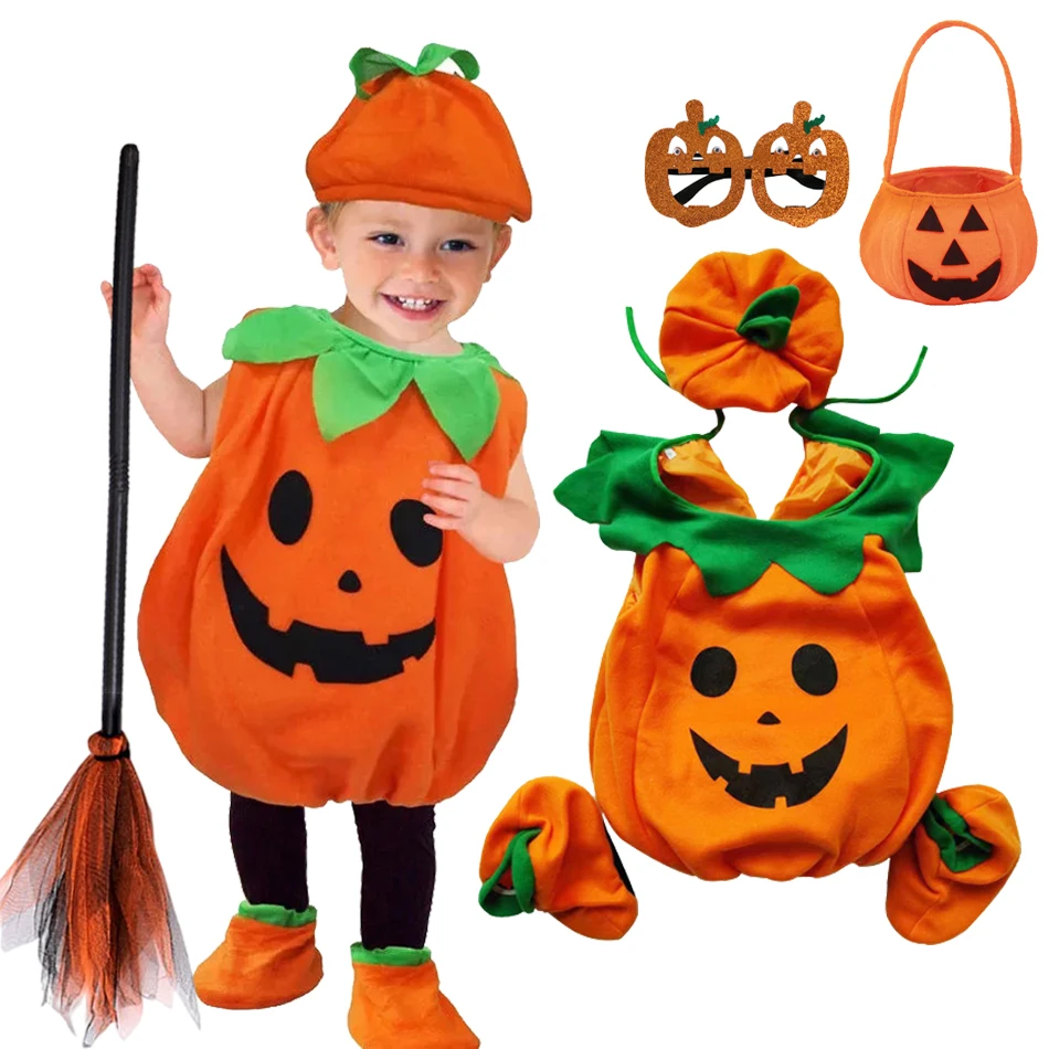 Infant Girls Boys Halloween Pumpkin Costume Kids Children Hat Cosplay Stage Performance Party Clothing Suit Gifts