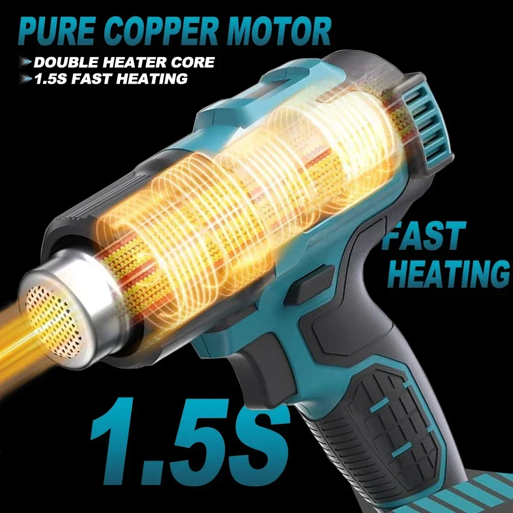Cordless Heat Gun 540℃ Temperature Adjustment LED Display 4 Gear Wind Speed Handheld Electric Hot Air Gun for Makita 18V Battery