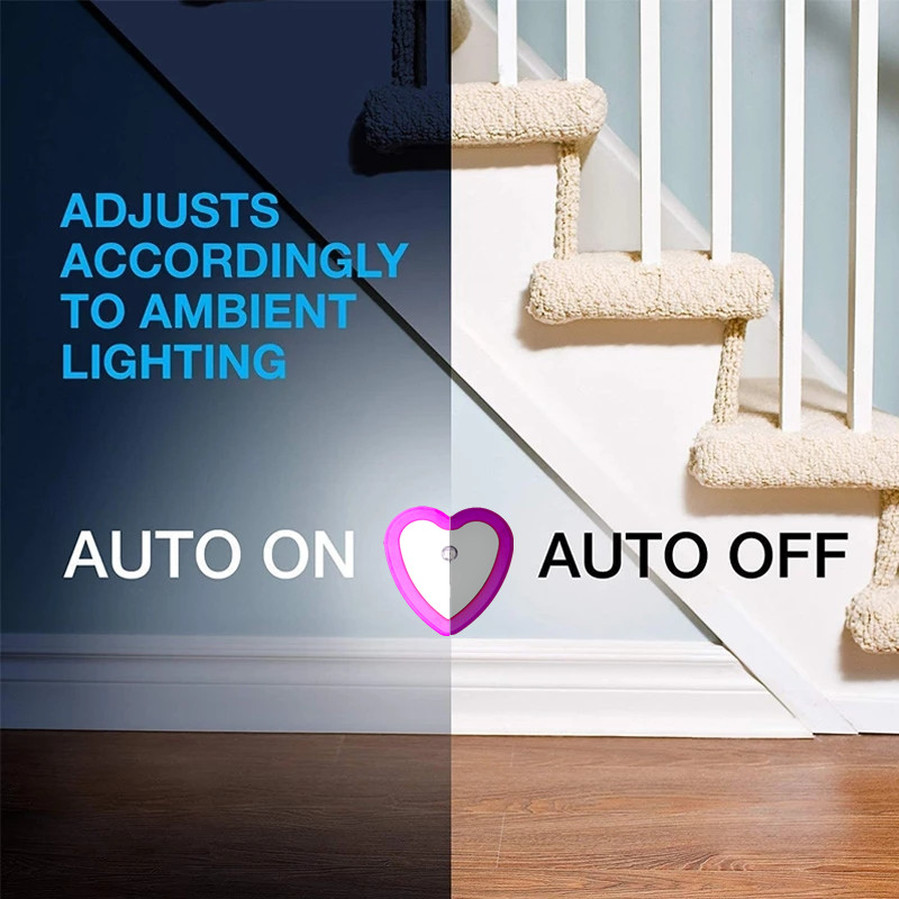 VnnZzo Đèn Ngủ LED Đèn Bóng Trái Tim Mini Nightlight Thông Minh Cảm Biến Ánh Sáng EU Mỹ Cắm Vào Ổ Điện 110V-240V đa Năng Phòng Nhà Hành Lang