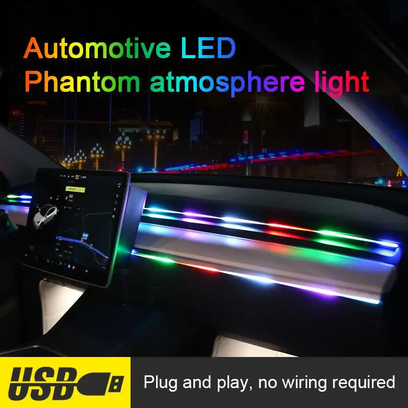 64 cores multi-modo de controle de som rgb luz ambiente decorativa para carro auto acrílico tiras de luz painel decoração lâmpada