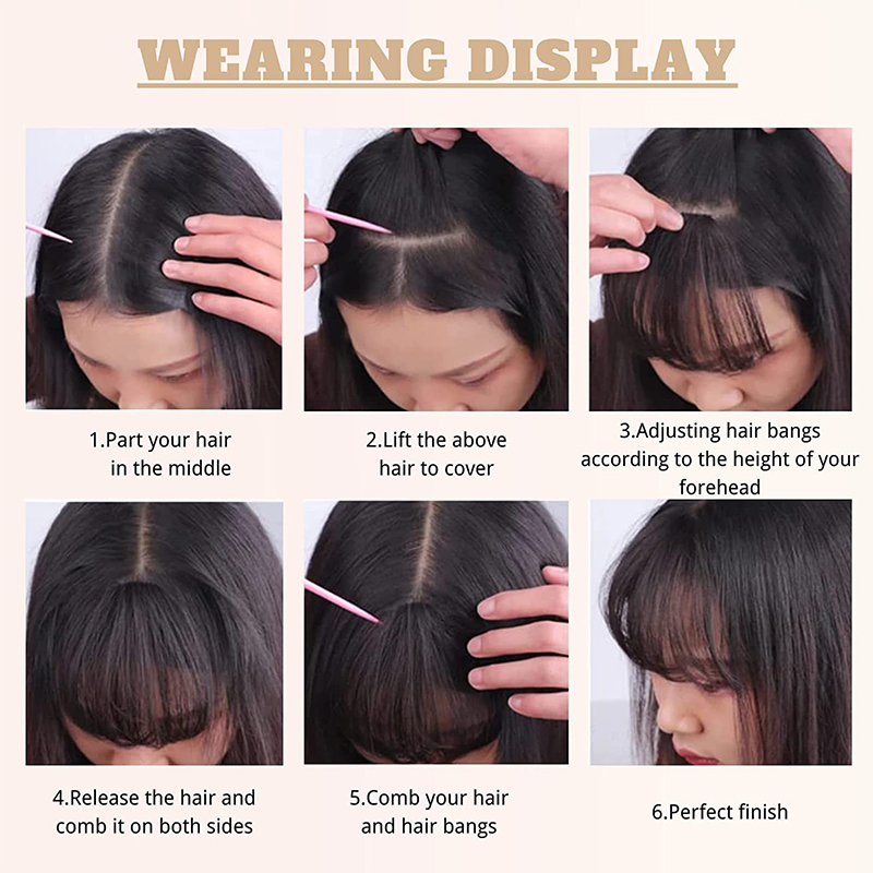 Synthetische Haarspange im Pony, braun gefärbt, unsichtbare vordere Fransen, Clip-in-Haar, Air Bangs, natürlicher schwarzer Kunsthaar-Pony für Mädchen