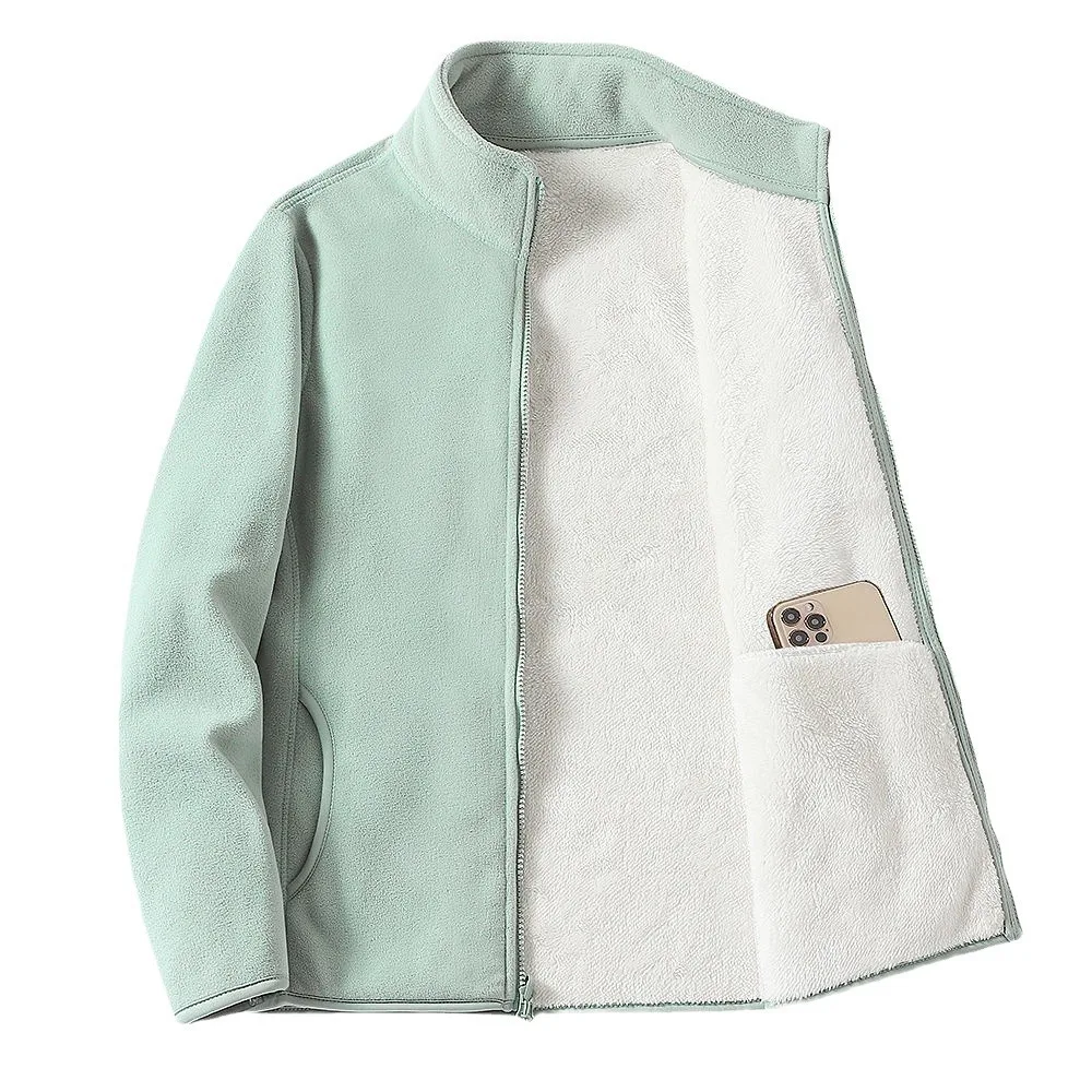 Winter Polar doppelseitige Fleece Jacken Frauen Männer Stehen Kragen Samt Outdoor mit Tasche Strickjacke Sweatshirt Dame Flanell Mantel
