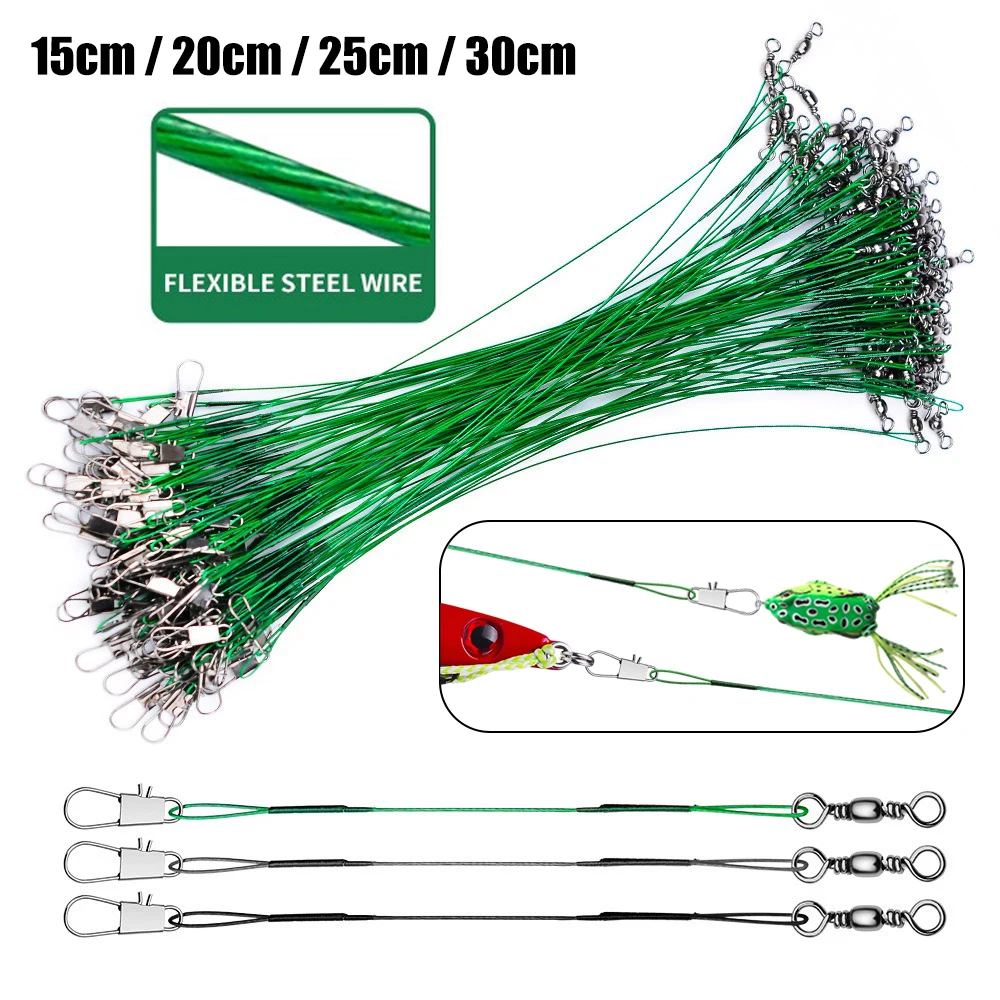15-30cm super forte força de tração anti mordida linha de pesca de aço com acessórios de isca de pesca giratória com uma fivela rotativa