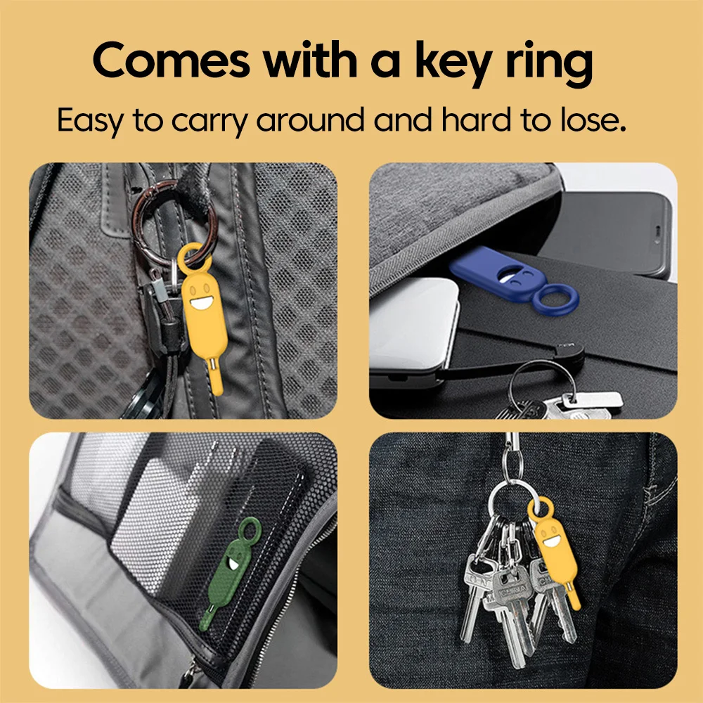 Smile Face Anti-Loss Eject Pin Case Memory SIM Card Holder Portable SlM Long Card Pin Keychain Ring