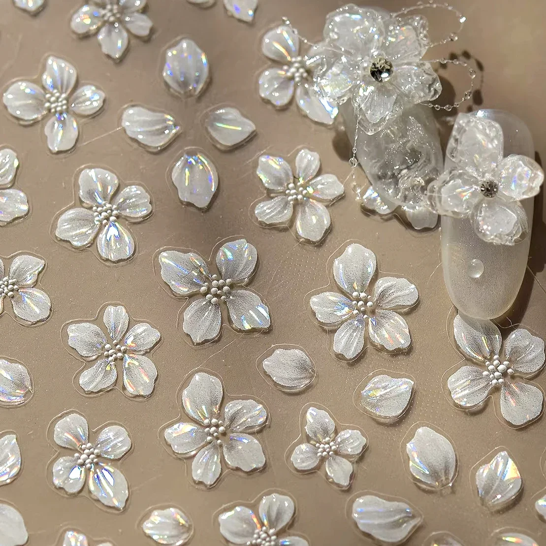 Хипстерские чистые белые цветы, роза, весна, лилия, пион, камелия, ромашка, желе, вишневый цвет, магнолия, наклейки для дизайна ногтей, маникюрные наклейки