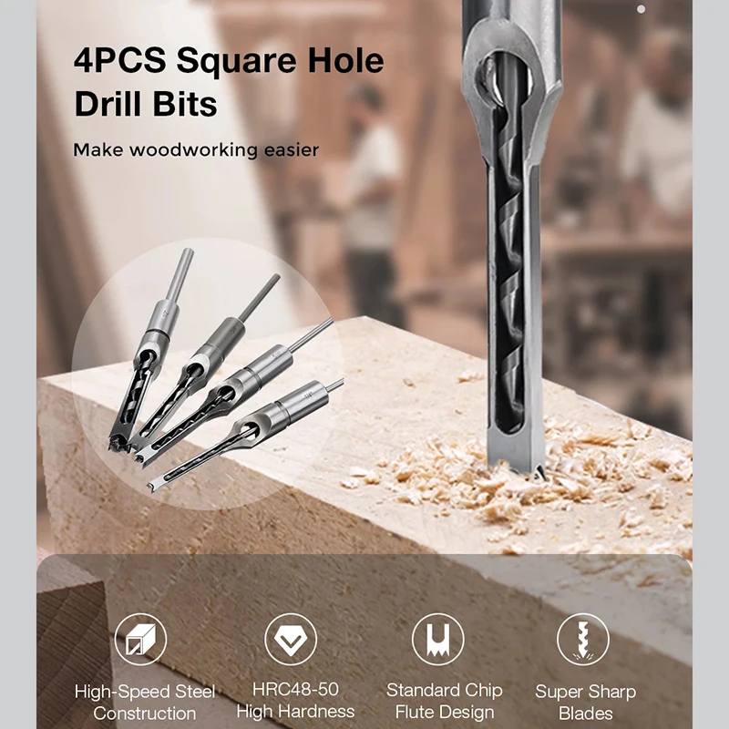 JUSTINLAU HSS รูเจาะไม้เจาะเครื่องมือ Auger Mortising Chisel เจาะชุด DIY เฟอร์นิเจอร์สแควร์เจาะไม้