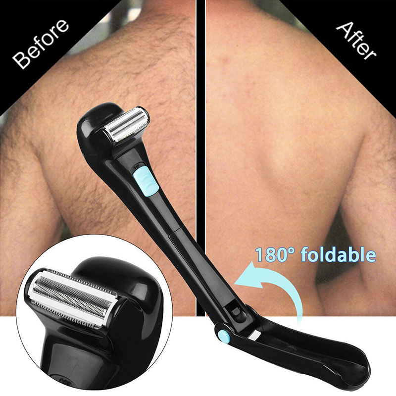 Men Shaving 180 Degrees Foldable Electric Back Hair Shaver Battery Manual Long Handle Hair Remover