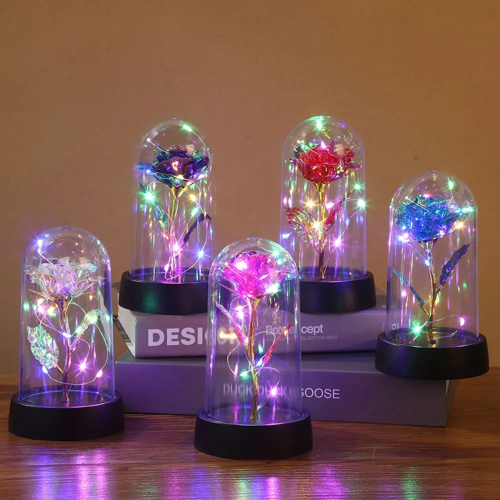 1pc LED caldo galassia incantata rosa bellezza eterna rosa con lucine a cupola per San Valentino festa di nozze festa della mamma
