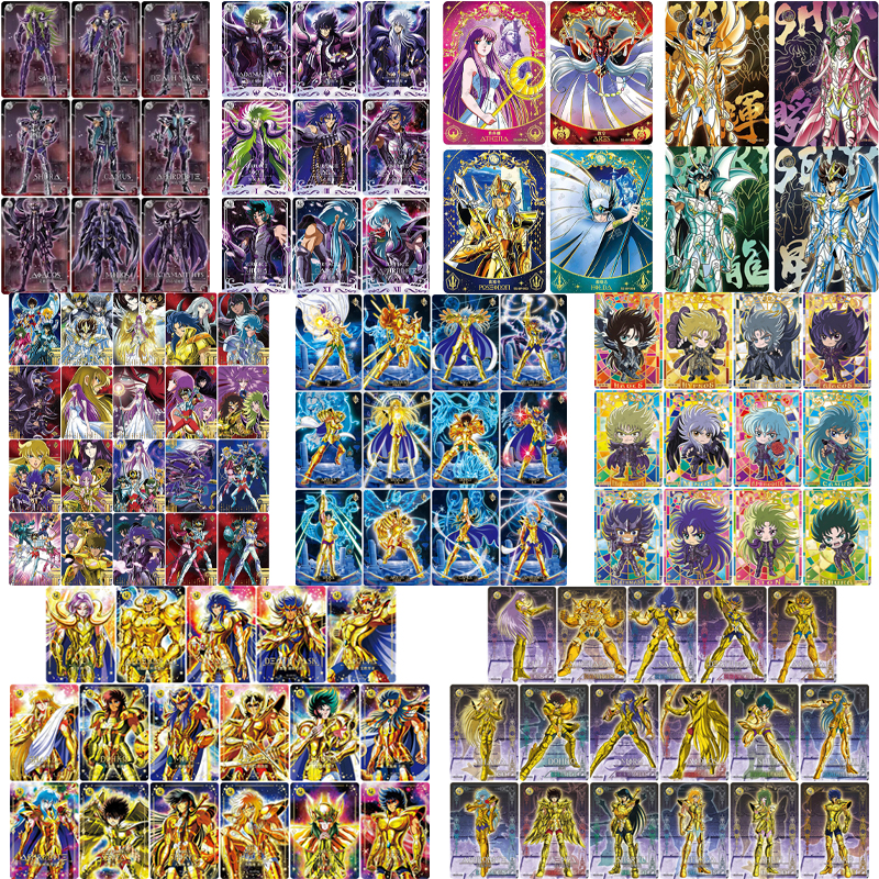 Kayou genuíno saint seiya cartão athena papa poseidon cartões mr ur qr conjunto completo único cartão crianças brinquedo jogo anime cartão de coleção rara