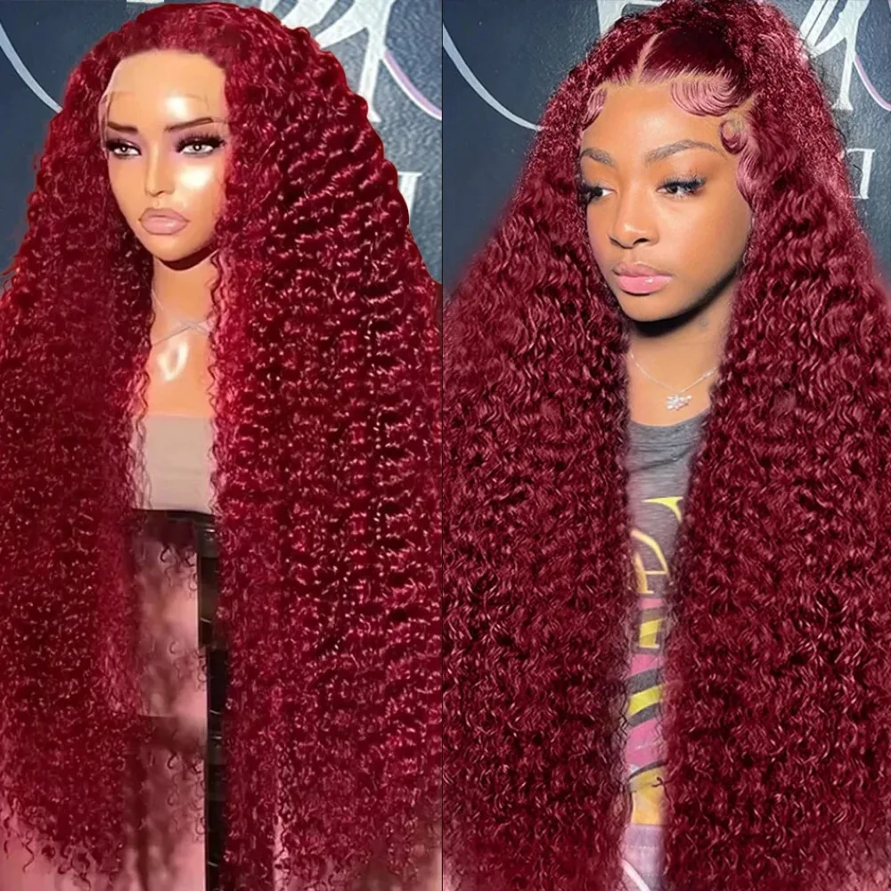 Hd renda transparente 200 densidade 13x4 13x6 renda frontal completa 99j borgonha preplucked colorido onda profunda frontal peruca de cabelo humano