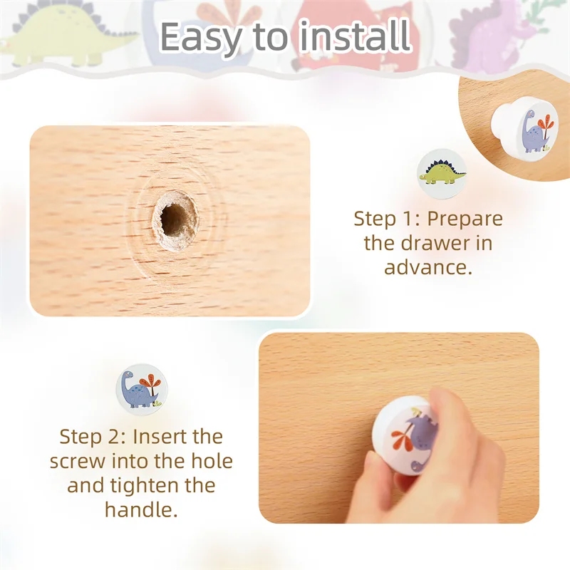 1Set Boho Wooden Dresser Knob, Dinosaur And Cloud Drawer Knob Boho Decorative Handle With Screws Suitable For Cabinets Baby Gift