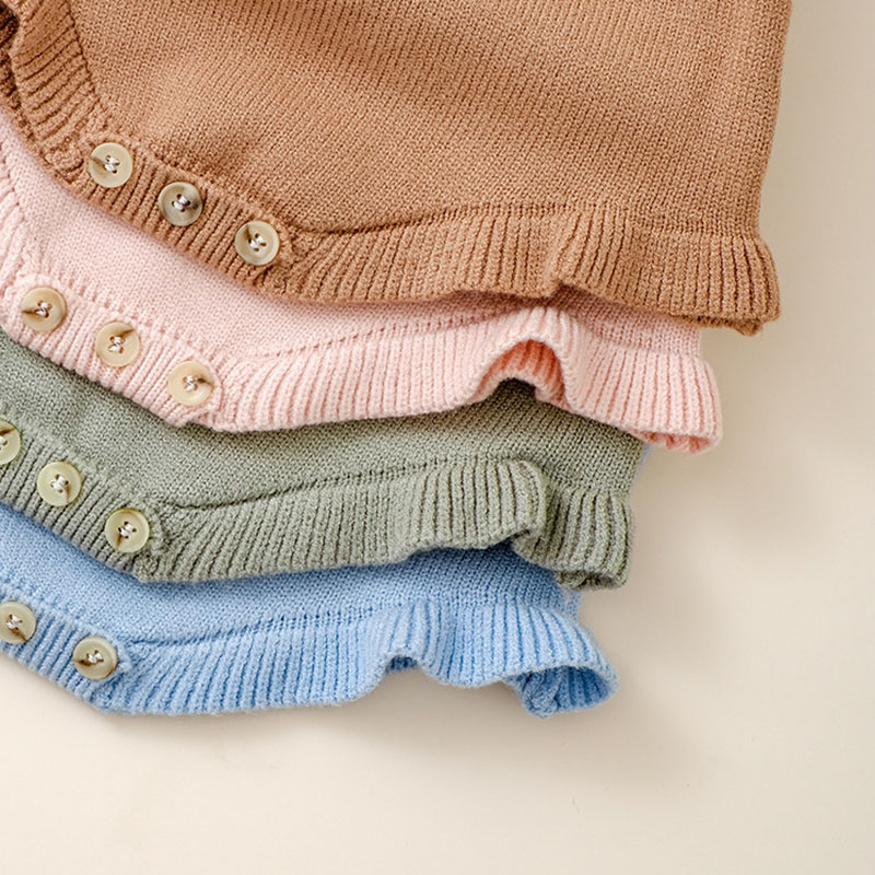 Infant Baby Girls Ruffle Sleeve Romper Solid Square Collar Autumn Jumpsuit for Newborn Toddler Cute Clothes