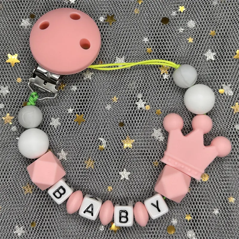 Custom Name Silicone Baby Pacifier Clips Personalised Name Colorful Pacifier Chains Teething BPA Free Silicone Abacus Dummy Gift