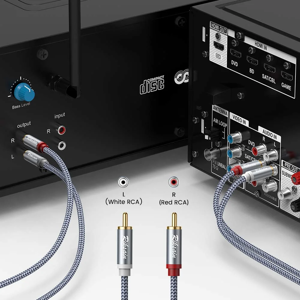 Cable RCA de 2 RCA macho a 2-RCA macho, Cable de Audio para subwoofer, Cable de Audio auxiliar estéreo para consola de cine en casa HDTV, reproductor de DVD, Etc.