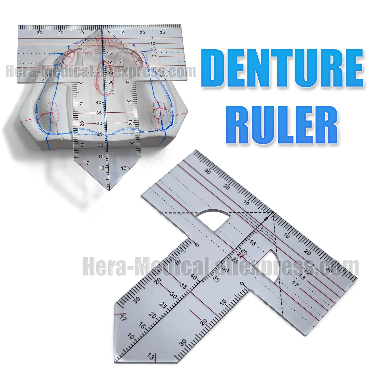 Multifunctional Dental Denture Ruler T-Shape Drawing & Alignment Orthodontic Symmetry Examination Tool for Prosthetics