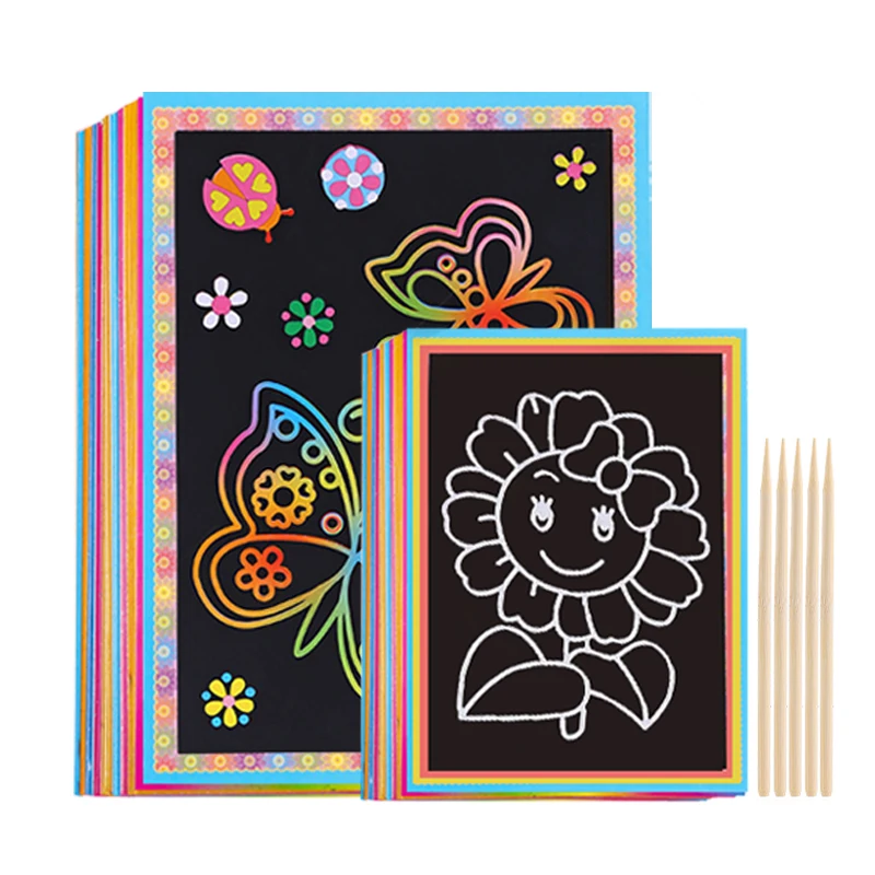 Papier d'art à gratter papier de peinture magique avec bâton à dessin pour enfants jouet jouets de dessin cadeau d'anniversaire de noël pour garçons filles