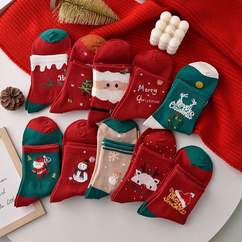 5 pares de calcetines navideños de dibujos animados, adornos navideños para el hogar, regalos de Navidad, suministros de Feliz Año Nuevo