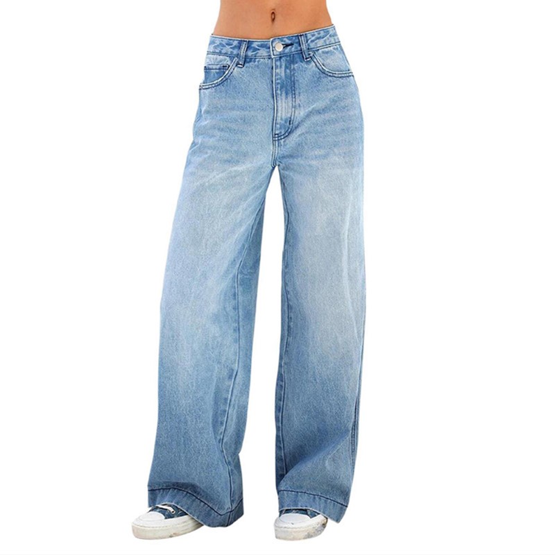 Calça jeans larga, cintura alta, feminina, jeans solto reto, confortável calça de rua, casual, quatro estações, feminina, 2023