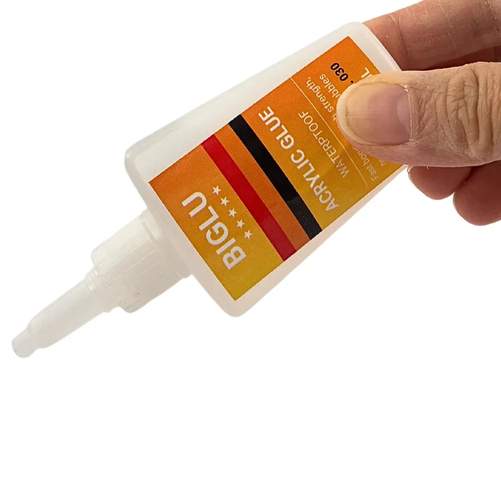 Pegamento acrílico adhesivo BIGLU de 30ML para placa de tubo acrílico PMMA PC, súper pegamento instantáneo, pegamento de plexiglás resistente al agua