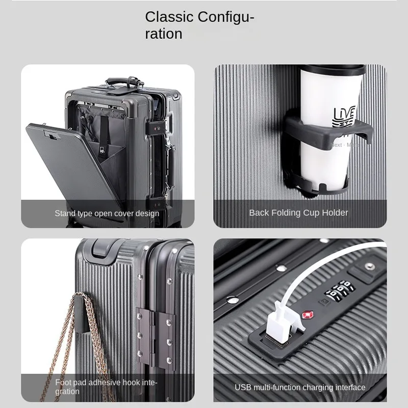 24 "26 inch reiskoffer aluminium frame brede trolley handbagage met bekerhouder 20 inch instapdoos rolbagage