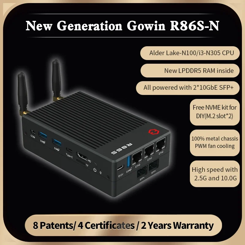 R86S-N100B Firewall Router All in One  Mini PC With  N100/N305 16GB 32GB  Ram 2*10G SFP+ 3*2.5GbE Pfsense Appliance