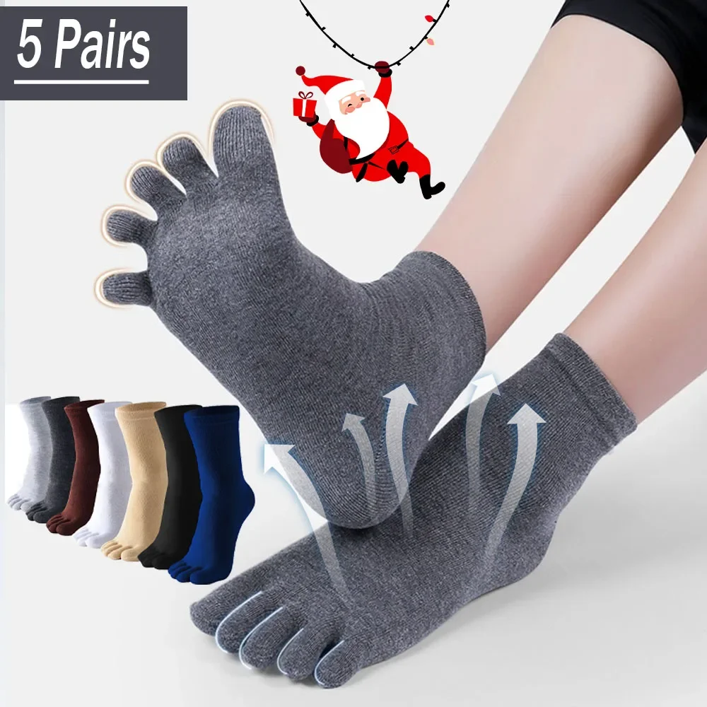 5Pairs Toe Socks Crew Socks Mężczyźni i kobiety Pięć palców Skarpety Oddychające bawełniane skarpety Sportowe bieganie Jednolity kolor jako prezent urodzinowy