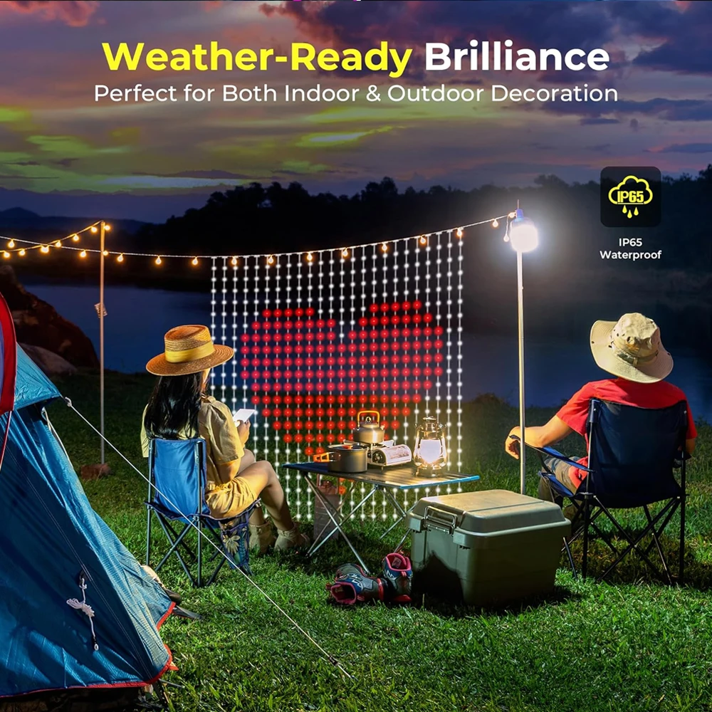 ไฟม่านอัจฉริยะแบบ WiFi ขนาด 2*2 เมตร 400 LED ควบคุมผ่านแอป Alexa Google Home โหมดเพลง  กันน้ำ IP65 สำหรับตกแต่งคริสต์มาสกลางแจ้ง