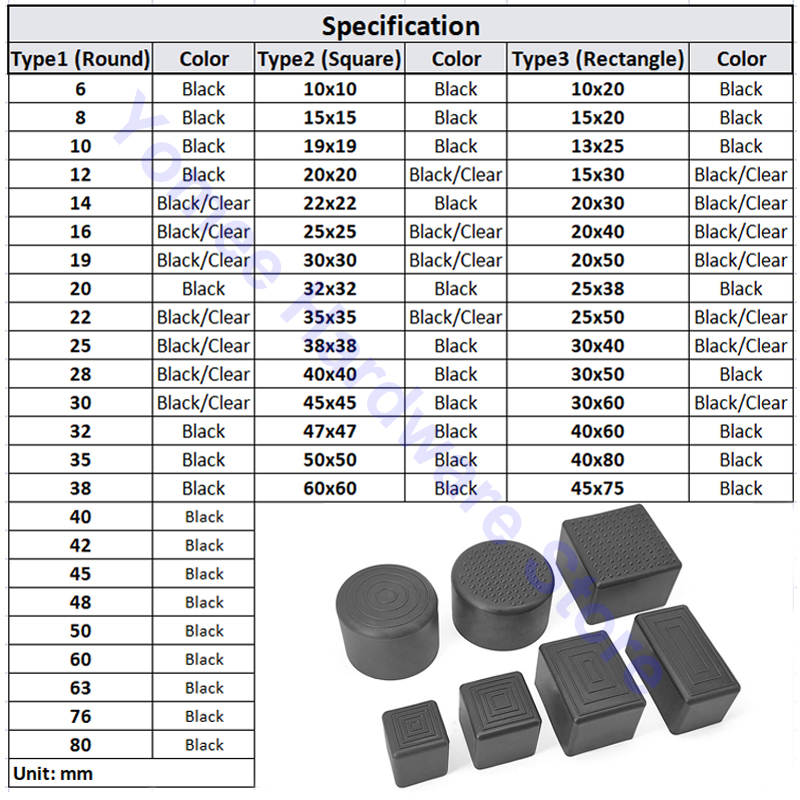 Runde schwarze PVC-Rohrhülse aus weichem Gummi, Rohrkappe, Tisch- und Stuhlfußpolster, schützende Beinabdeckung, 6–80 mm