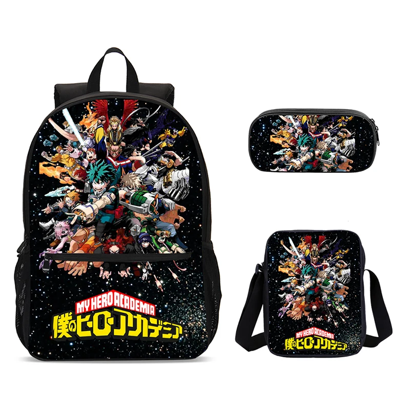 Zaino scolastico per bambini My Hero Academias con borse per il pranzo/borse a tracolla, borse per matite, borse per ragazzi e ragazze, miglior regalo