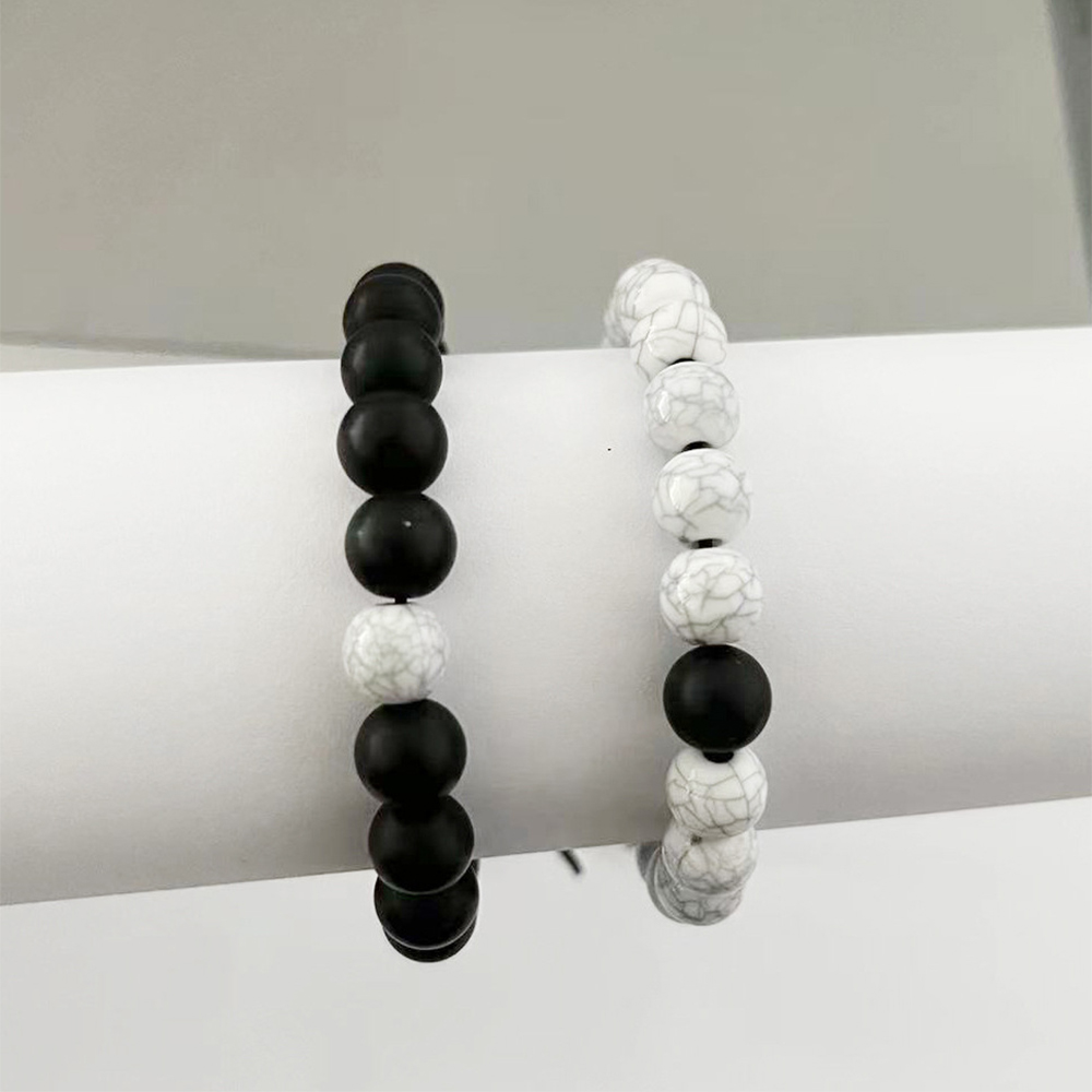 Set da 2 pezzi di braccialetti neutri con energia naturale bianco turchese nero bianco braccialetti coordinati semplice stile retrò creativo