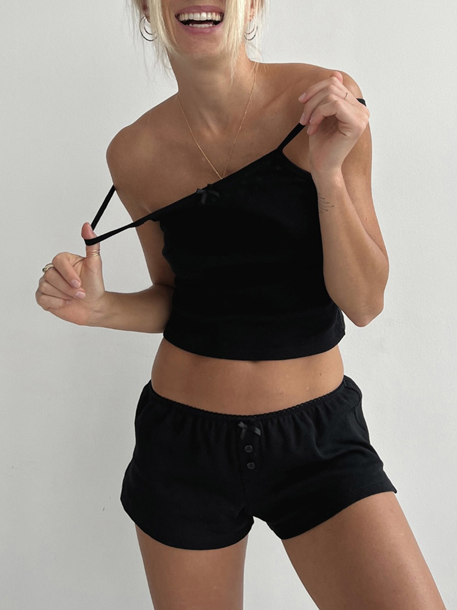 Y2k Conjuntos de pijama para mujer Conjunto de 2 piezas con ribete de encaje Sin mangas Cami Top y pantalones cortos Conjunto de salón de verano Ropa de dormir