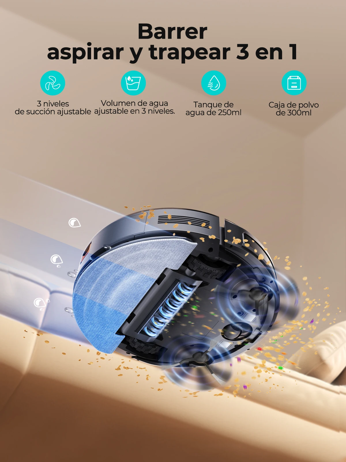 Honiture Airzeen Robot Aspirador, Robot Aspirador y Fregasuelos 3000pa, Aspira, Barre y Mopa 3 en 1,Compatible con Alexa,App, Limpieza Programada, Recarga automática,Ideal para Pelo de Mande Mascotas, Alfombras y Suelo