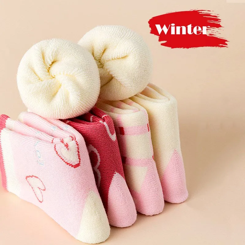 Calcetines de invierno para niñas, 5 pares, calcetines de algodón gruesos de princesa de Color bonito para bebés, calcetines cálidos de invierno para niños