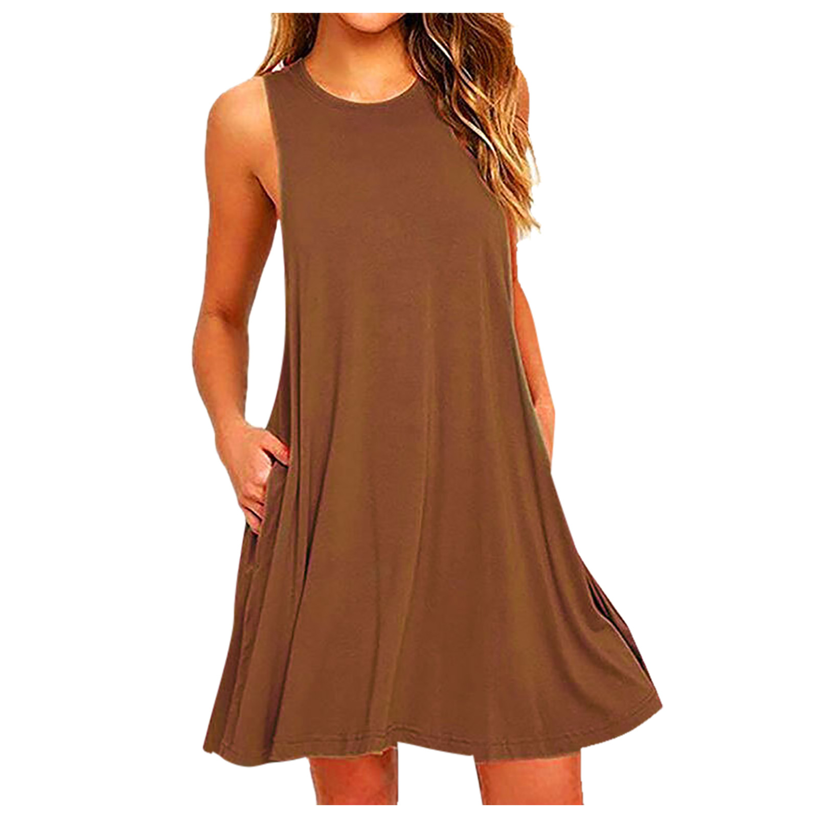 Robe de soirée plissée pour femmes, tenue de plage décontractée, couleur unie, poches au-dessus du genou