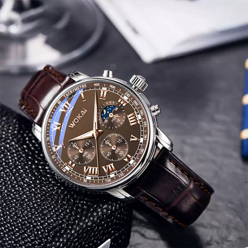 WOKAI, reloj de cuarzo con cinturón de ocio para hombre de alta calidad, luminoso, resistente al agua, comercial, resistente al agua, estilo chino Golden Dragon