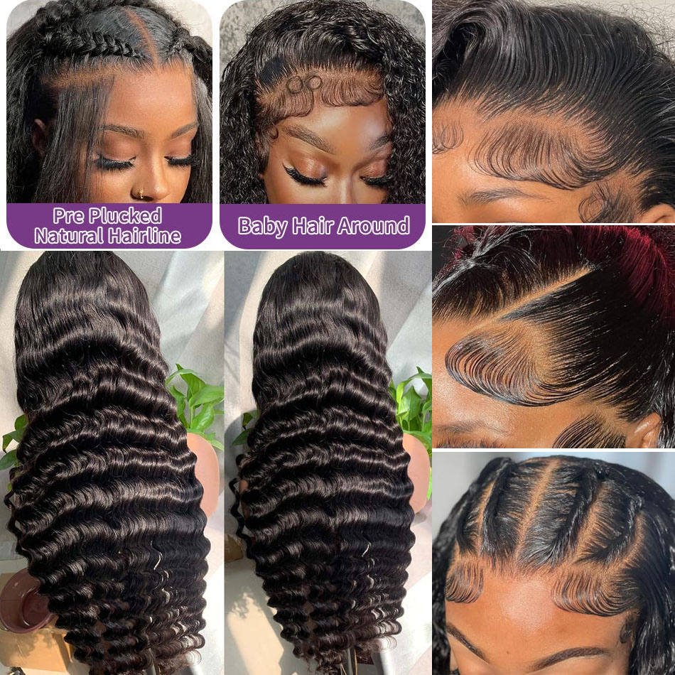 13×6 느슨한 딥 웨이브 가발 HD 레이스 정면 가발 미리 뽑은 글루리스 13X6 HD 레이스 인간의 머리 가발 딥 웨이브 5x5 클로저 가발