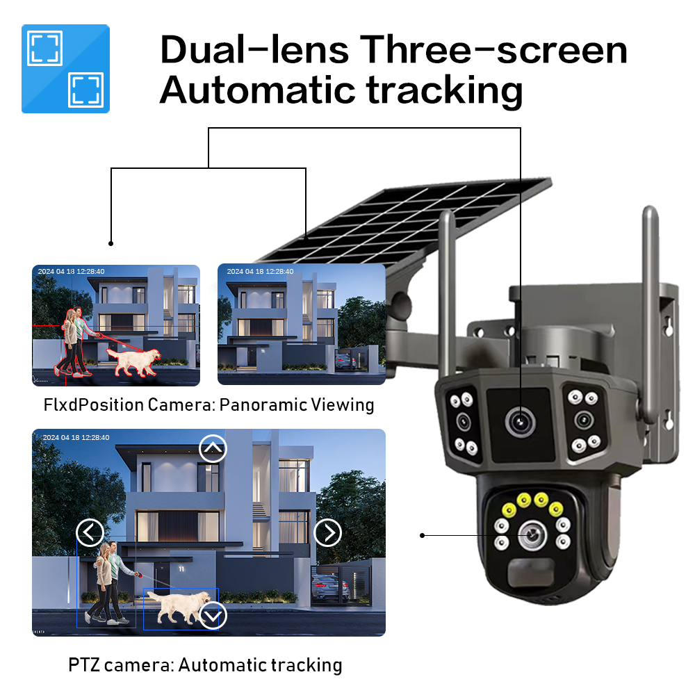 Linook V380, 10X, doppia lente 4K, telecamera di rete di sicurezza esterna, televisione a circuito chiuso wireless WIFI solare, fotocamera solare 4G sim, CCTV