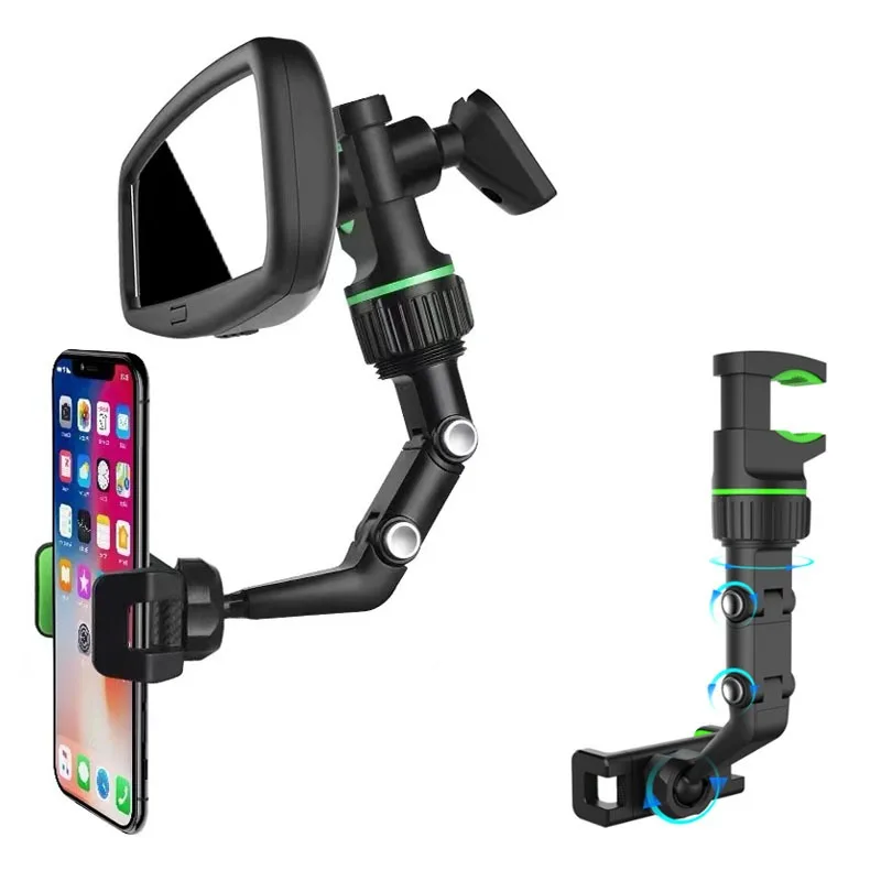 Soporte para teléfono con espejo retrovisor, 360 °   Soporte para teléfono de coche giratorio y retráctil, soporte para espejo retrovisor multifuncional para todos Ca