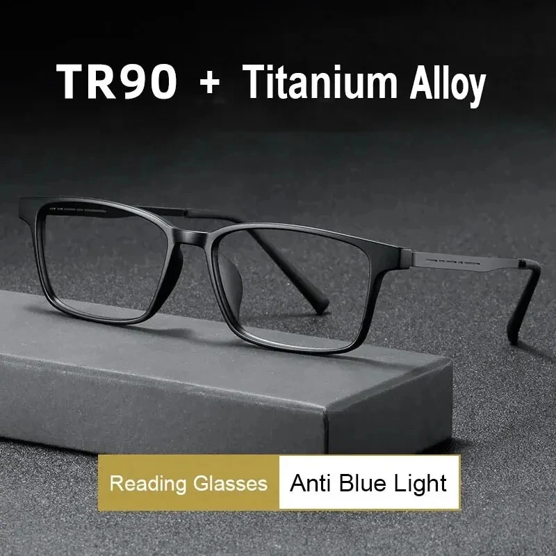 Gafas de lectura TR90 con montura cuadrada de titanio de alta calidad para mujeres y hombres, gafas de lectura antiluz azul, gafas ultraligeras