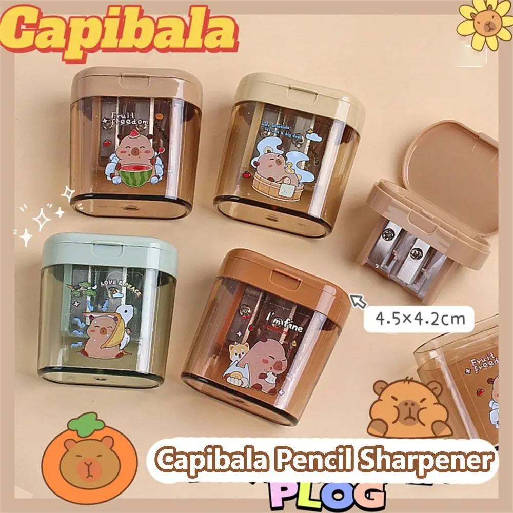 Sacapuntas de capibara de dibujos animados, Mini sacapuntas de lápiz bonito para estudiantes de doble agujero, sacapuntas portátil para niños