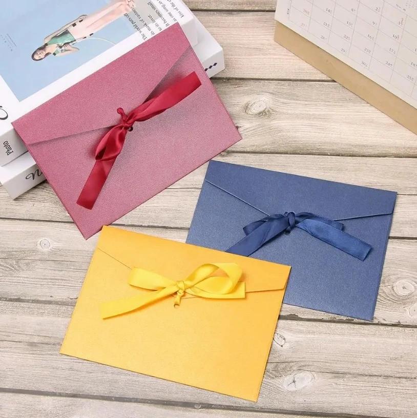 10 pçs/set envelope papel perolado arco engrossar fita retro cor criativa papelaria casamento convidado presente de alta qualidade
