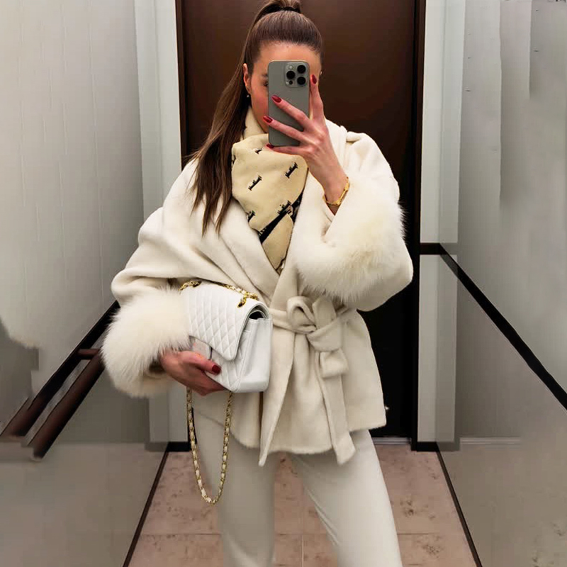 TARUXY Vossenbont Wollen jassen Dames korte jas Kantoor Dame Afneembare elegante dubbelzijdige wollen overjas 2025, nieuwe vestjas