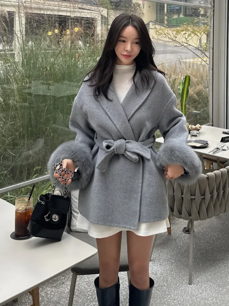 Casual cor sólida cachecol gola casaco de lã moda casual único breasted bolso solto outerwear 2025 nova jaqueta highstreet