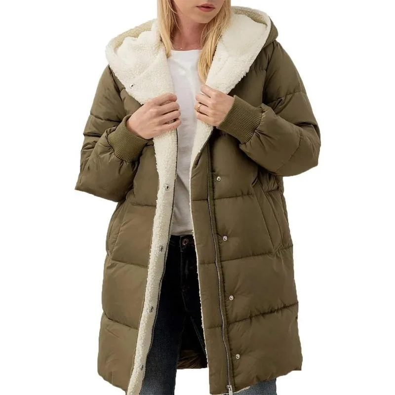 Parkas de lã casacos de inverno femininos com capuz algodão acolchoado jaquetas de manga comprida dupla face veludo fino-ajuste cardigan casacos